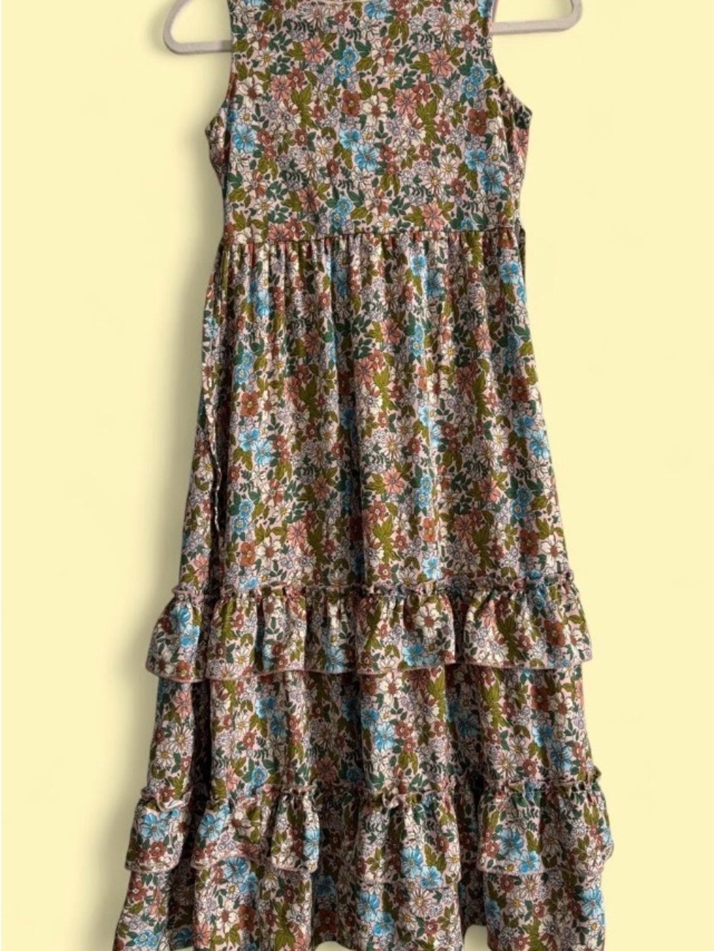 Rare Editions Brown Green Blue Floral Tiered Dress